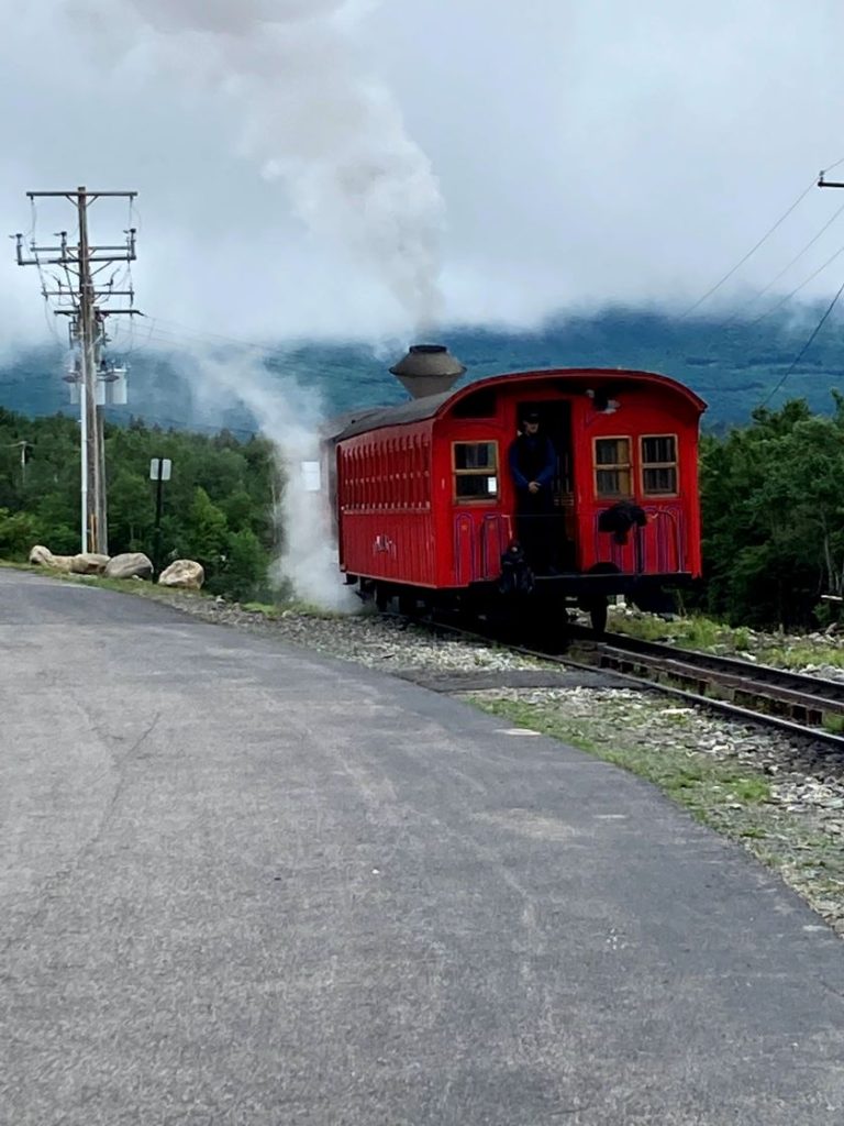 Mt. Washington Cog Railway steam locomotive arriving